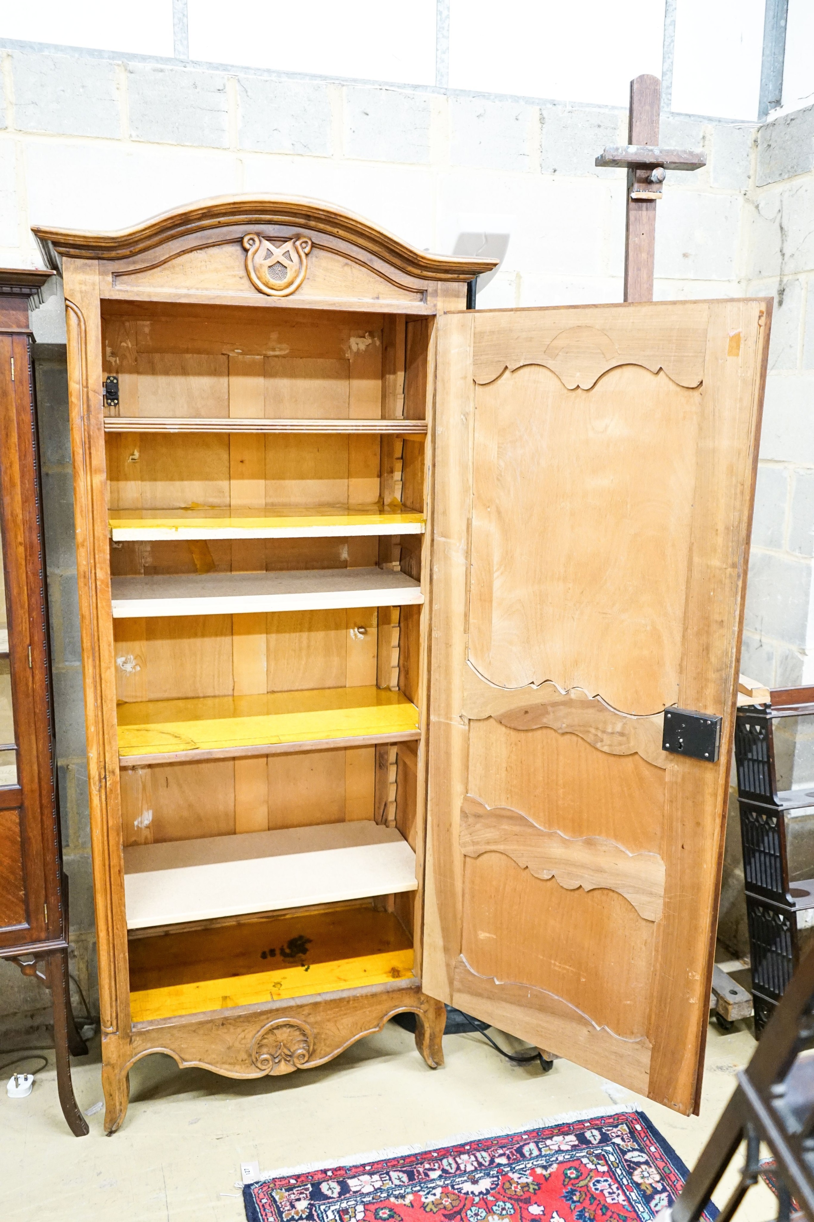 An 18th century style French narrow walnut armoire, width 85cm, depth 48cm, height 188cm